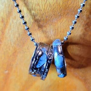 Set of 3 Silver and Blue Enamel Rings on 28" Long Chain Forever Best Friends